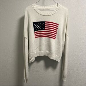 Moon & Madison White American Flag Crewneck Sweater